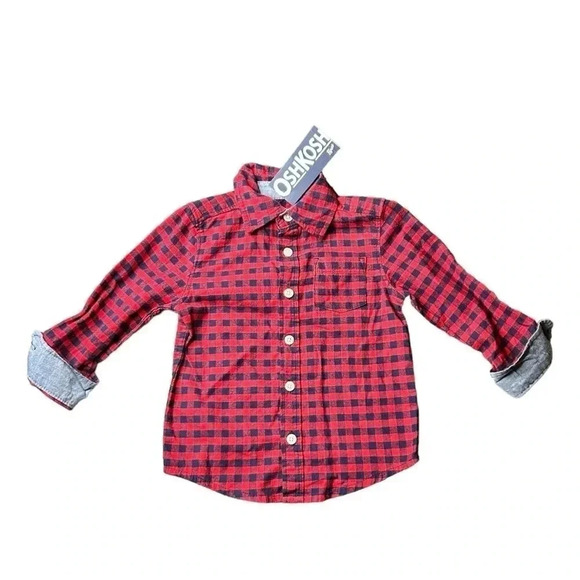 Oshkosh B’gosh 2T Boys Black & Red Plaid Button Up - Picture 4 of 5